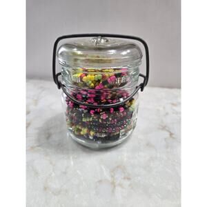 Vintage Hazel Atlas Jar EZ Seal CA 1923 Beads Necklaces Bracelets Junk Jar